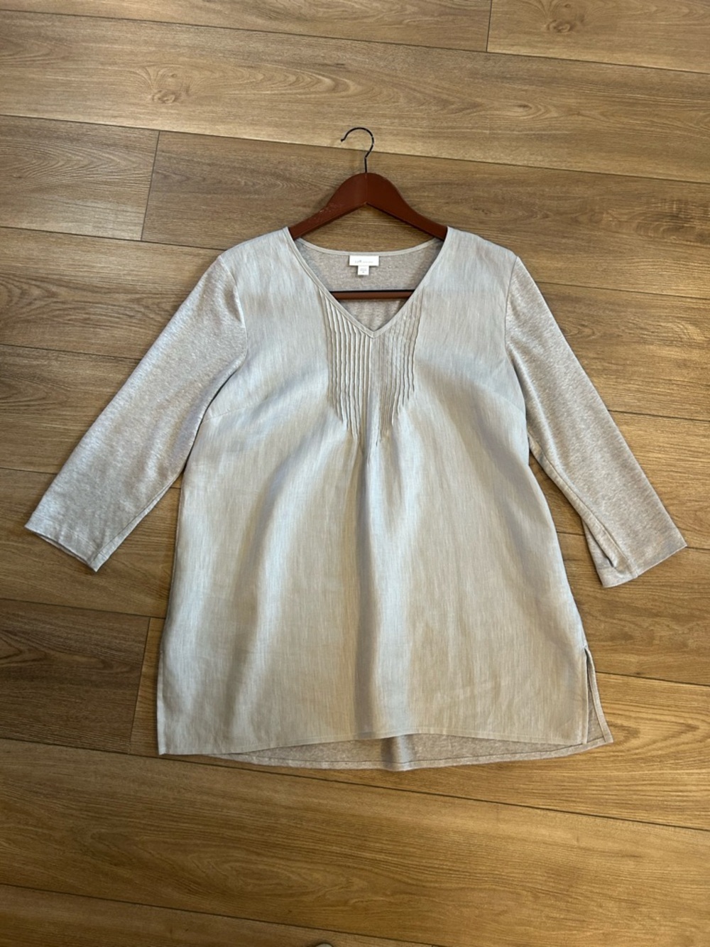 J. Jill Love Linen 100% Linen Tunic Top Medium Neutral 3/4 Sleeve